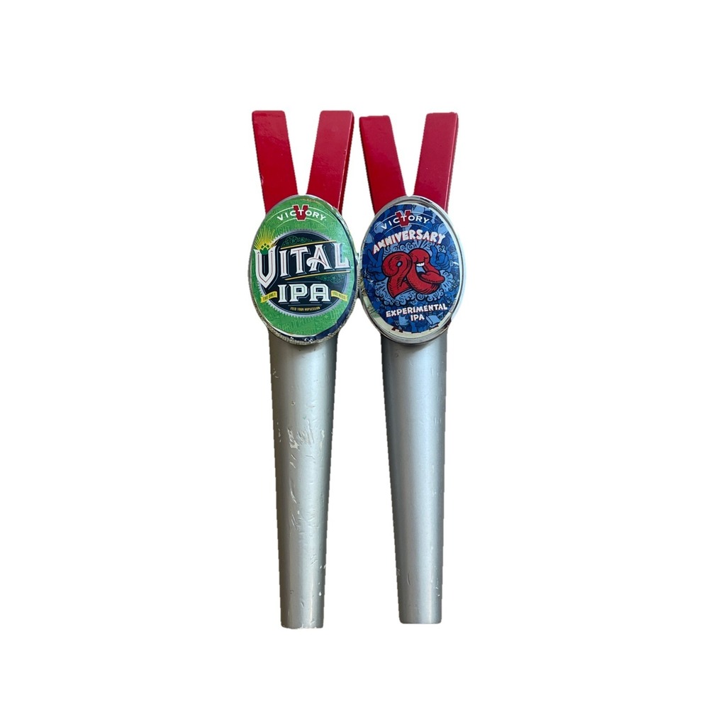 Lot Of 2 Victory Vital IPA Beer Tap Handles Silver